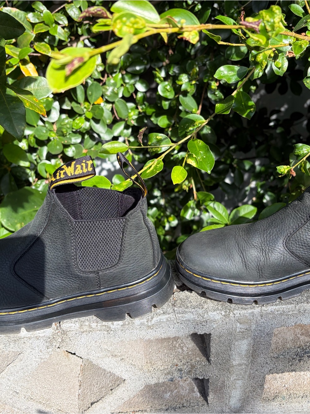Dr. Martens Black Leather Boots with Yellow Stitching